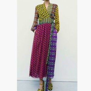Zara Midi Mixed Print Wrap Dress